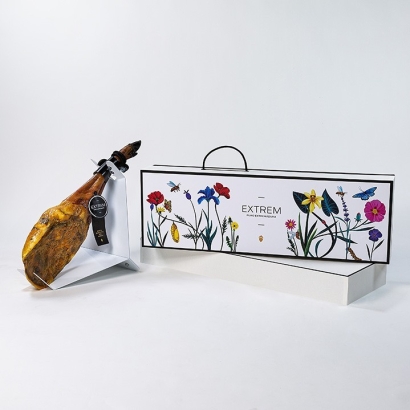 Caja Premium Ilustrada con Paleta de bellota 100% ibérica + Mandil cerditos o bellotas doradas