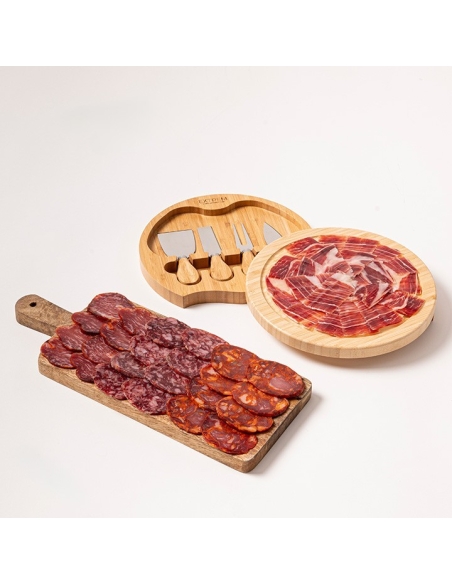 Gourmet Iberian tasting gift box with 6 hand carved  premium products + 1 free shoulder pack