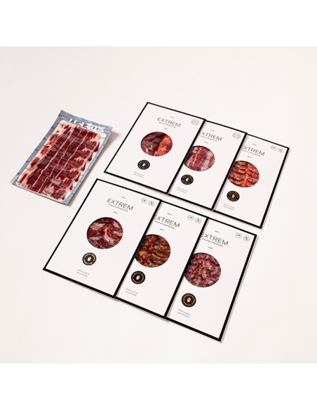 Gourmet Iberian tasting gift box with 6 hand carved  premium products + 1 free shoulder pack