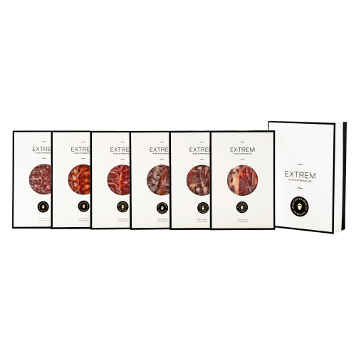 Gourmet Iberian tasting gift box with 6 hand carved  premium products + 1 free shoulder pack
