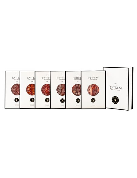 Gourmet Iberian tasting gift box with 6 hand carved  premium products + 1 free shoulder pack