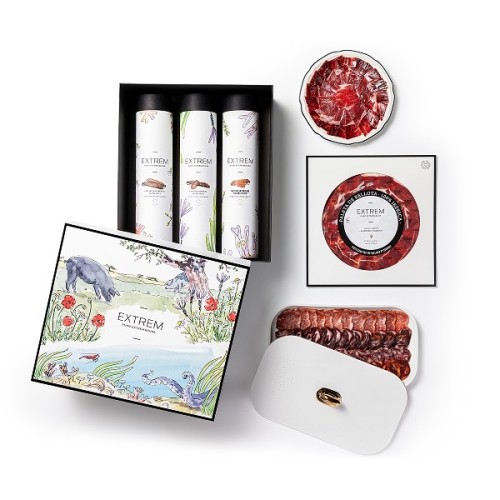 Estuche Gourmet ilustrado con Medias Piezas Ibéricas  + Regalo Gourmet