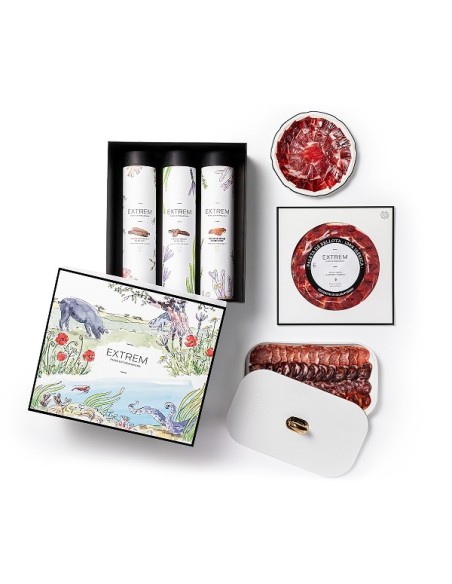 Estuche Gourmet ilustrado con Medias Piezas Ibéricas  + Regalo Gourmet