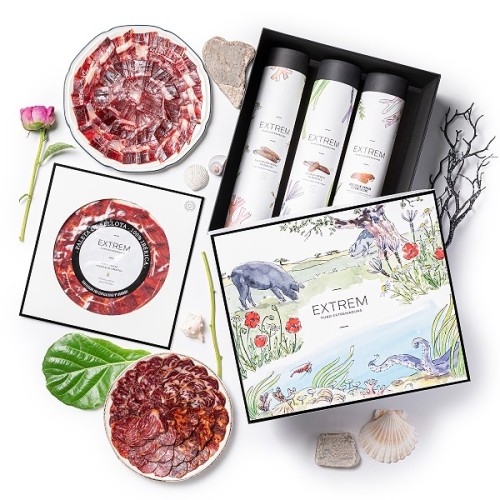 Estuche Gourmet ilustrado con Medias Piezas Ibéricas  + Regalo Gourmet