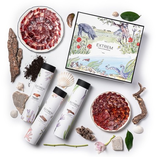 Estuche Gourmet ilustrado con Medias Piezas Ibéricas  + Regalo Gourmet