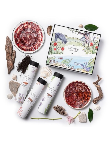 Estuche Gourmet ilustrado con Medias Piezas Ibéricas  + Regalo Gourmet