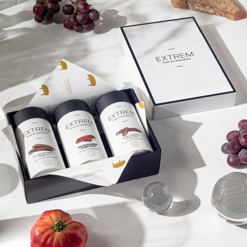 Cofre premium con 3 piezas de 1/4 con Lomo, Chorizo y Salchichón