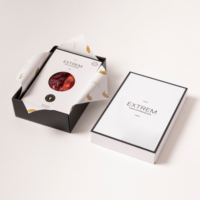 Cofre ilustrado con 10 Sobres de Jamón de bellota 100% ibérico D.O de 80gr